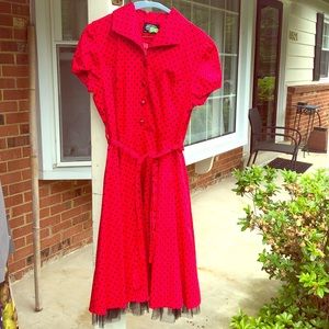 GUC RETRO Hearts and Roses red dot dress sz 12